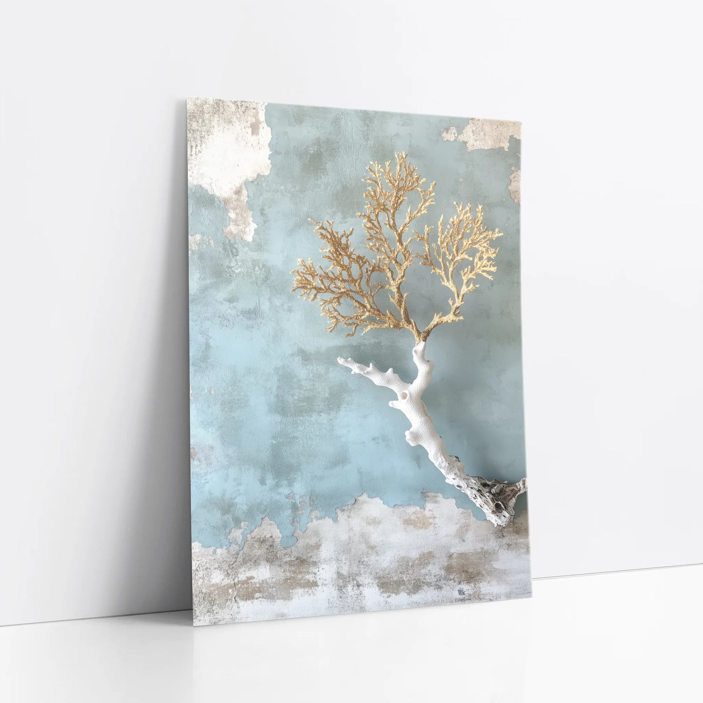 Coastal Coral Art Golden Branches Textured art print