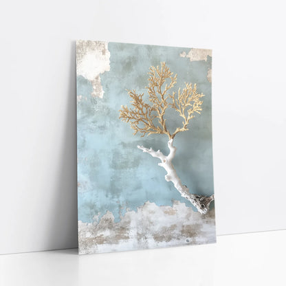Coastal Coral Art Golden Branches Textured art print
