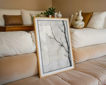 Minimalist Bamboo Branch Cracked Plaster in room