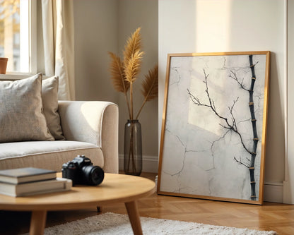 Minimalist Bamboo Branch Cracked Plaster in room