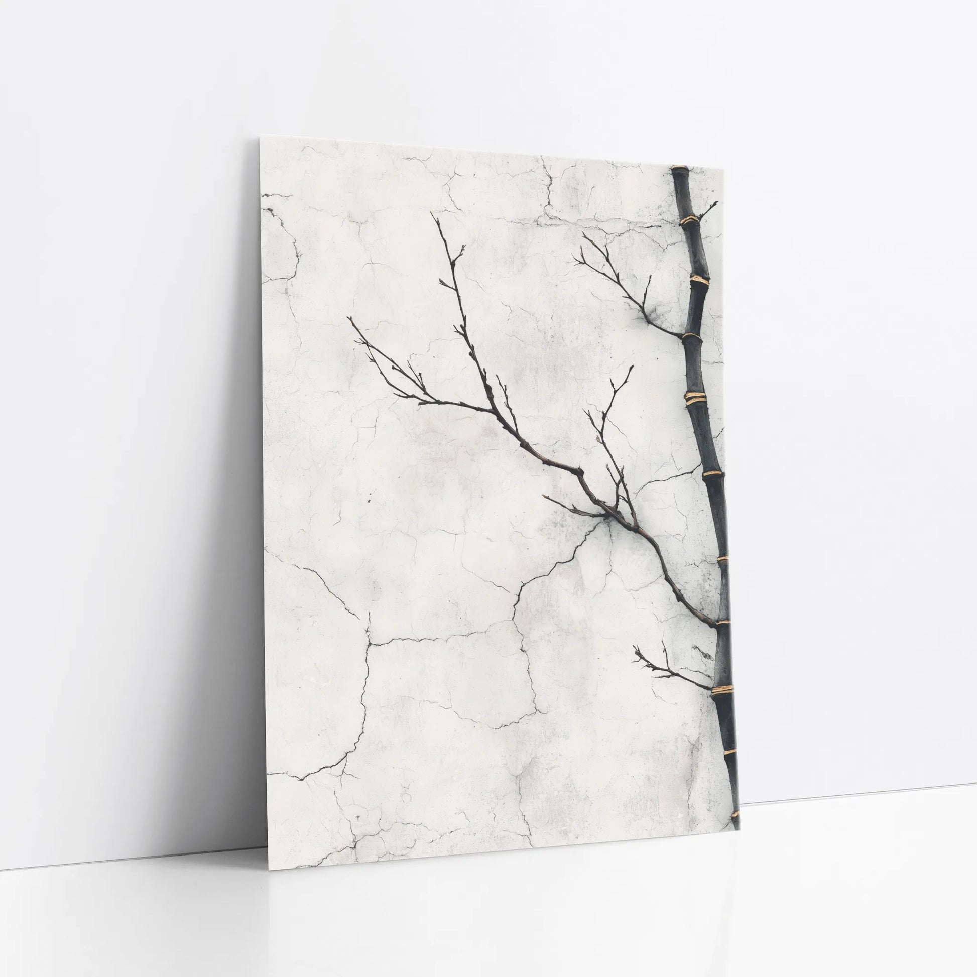 Minimalist Bamboo Branch Cracked Plaster art print