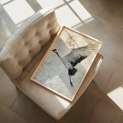 Red Crowned Crane Gold Leaf Distressed Plaster in room
