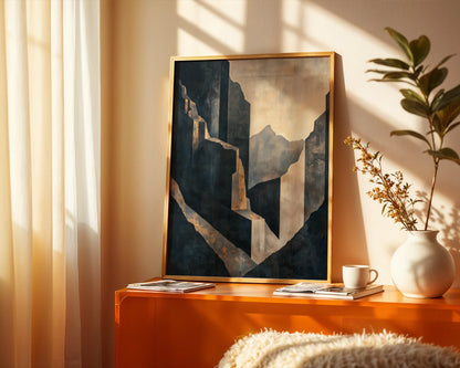 Large Abstract Architectural Concrete Forms Canvas Wall Art — Clean-lined decor piece featuring solid stone pillars emerging from shadows in understated elegance