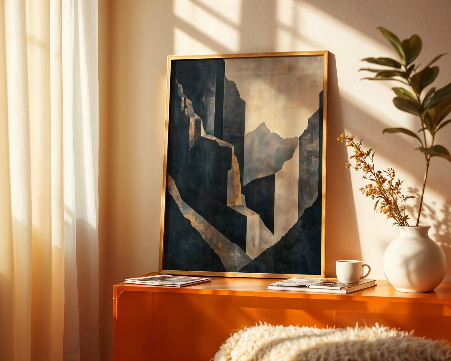 Large Abstract Architectural Concrete Forms in room