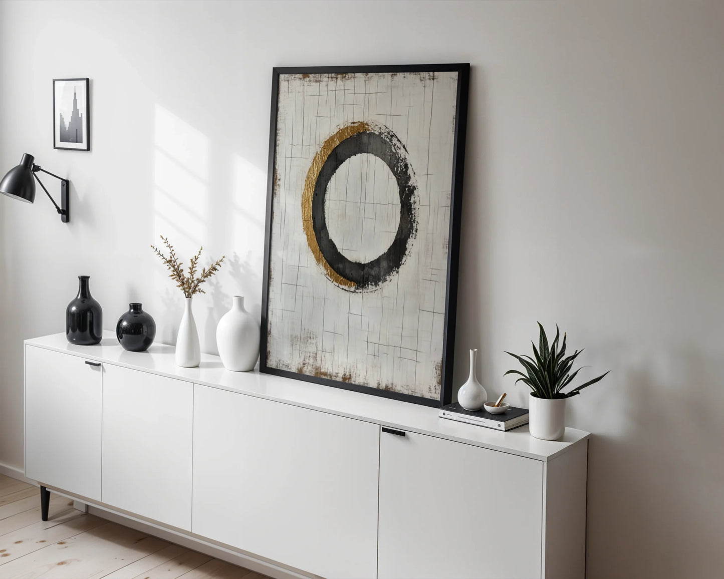 Gold Leaf Circle Japandi Portal Geometric in room
