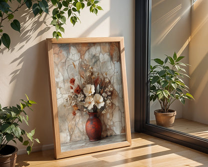 Rustic Floral Art Dried Blooms Cracked Earth Canvas Wall Art — Bohemian botanical canvas showcasing faded prairie flowers for free-spirited home styling