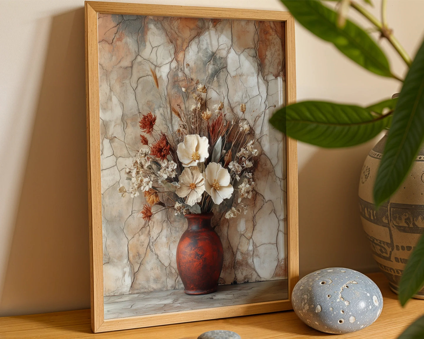 Rustic Floral Art Dried Blooms Cracked Earth in room
