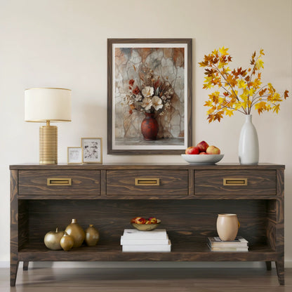 Rustic Floral Art Dried Blooms Cracked Earth Canvas Wall Art — Rustic meadow flower artwork mounted in cozy reading nook for country home aesthetics