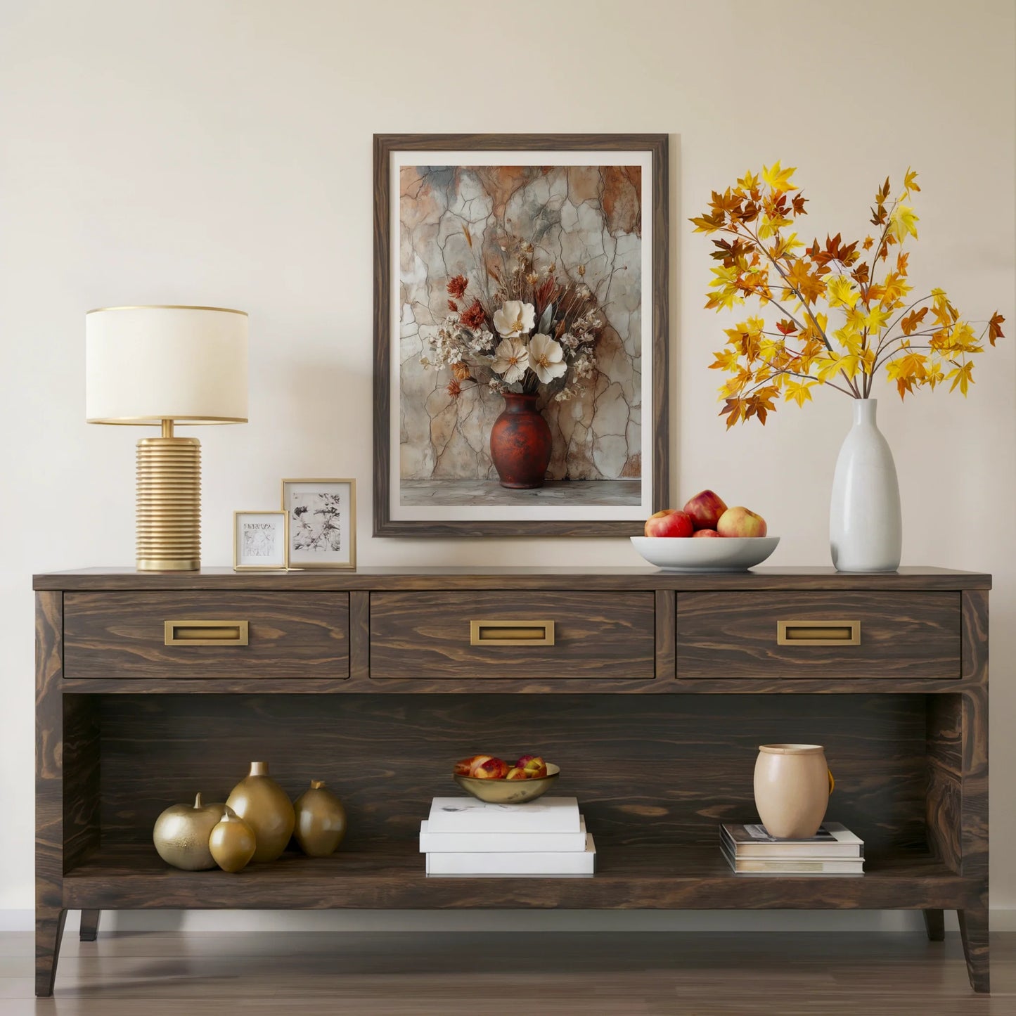 Rustic Floral Art Dried Blooms Cracked Earth in room
