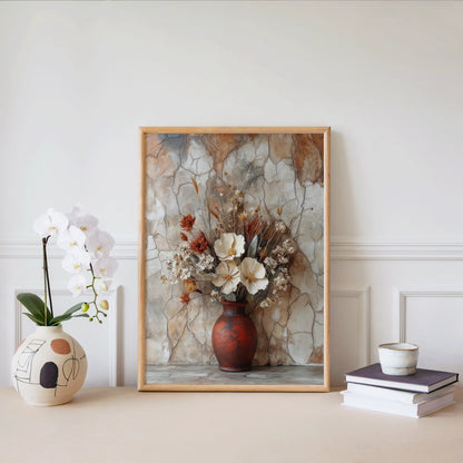 Rustic Floral Art Dried Blooms Cracked Earth in room