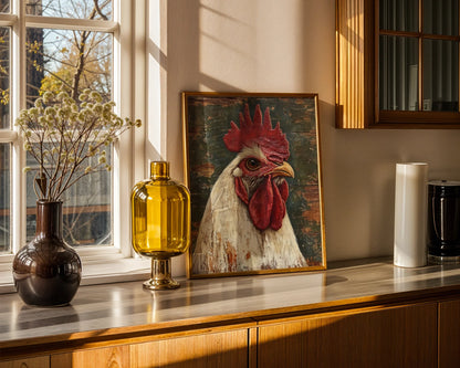 Rustic Rooster Art Distressed Barn Wood in room