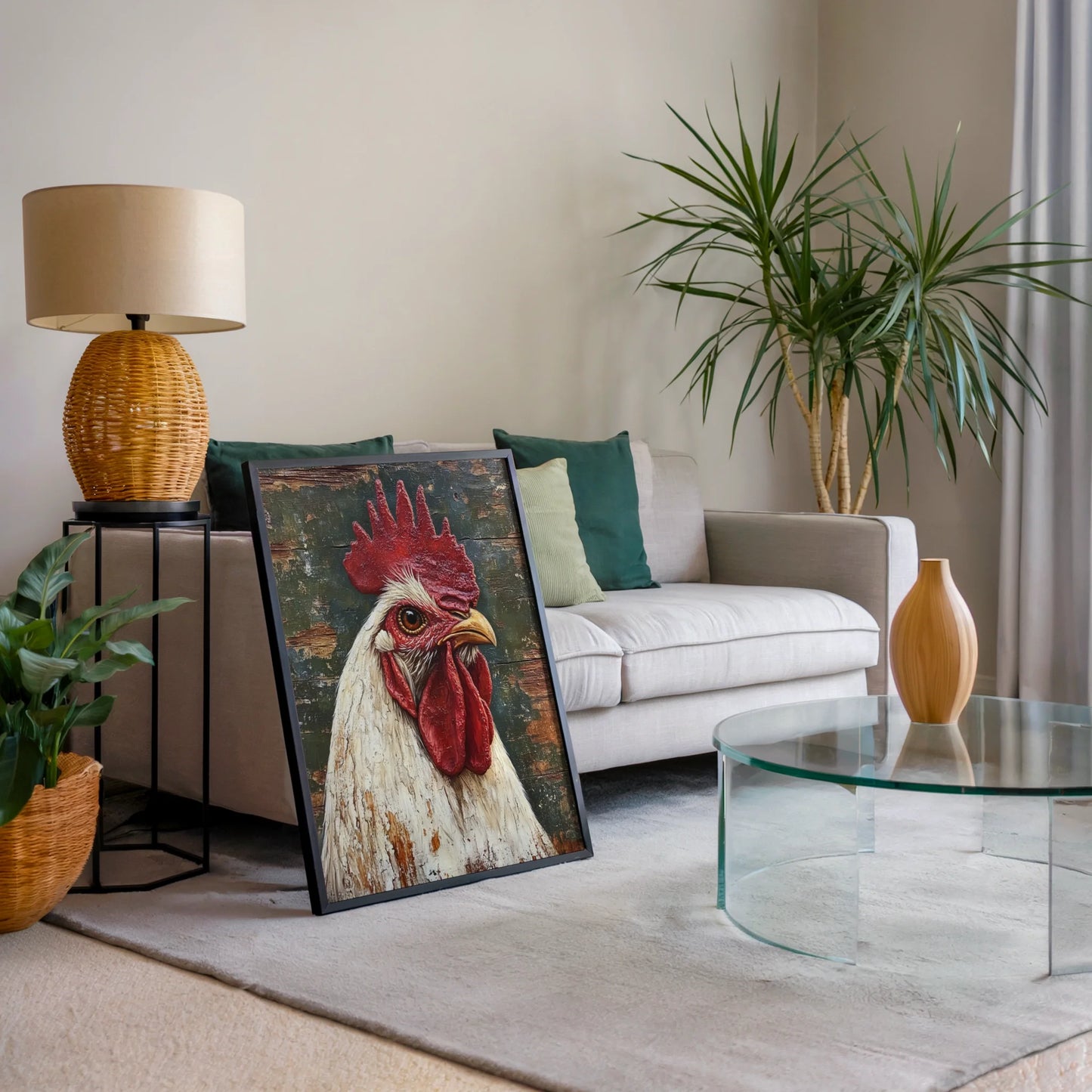 Rustic Rooster Art Distressed Barn Wood in room