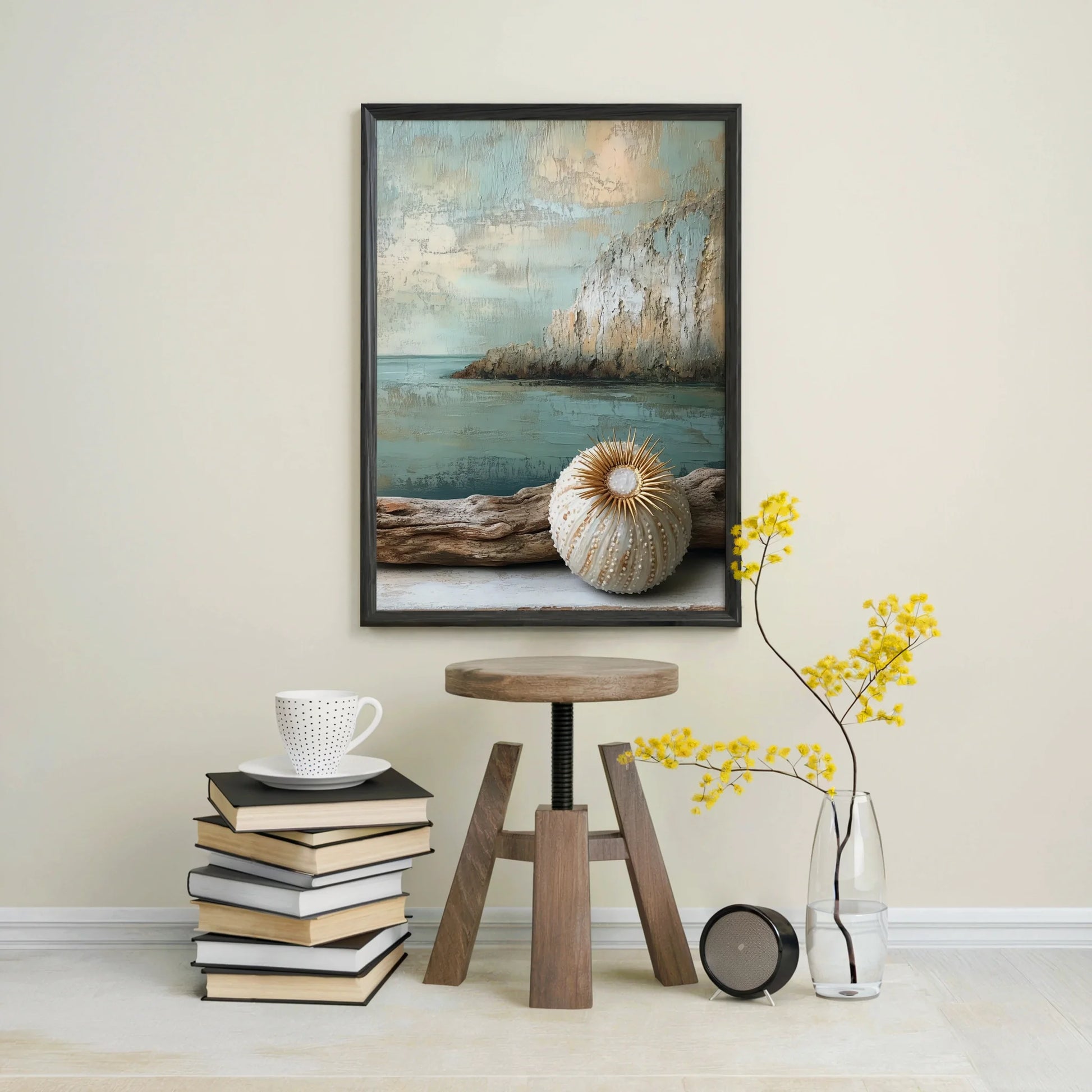 Coastal Sea Urchin Shell Gold Spines Textured in room