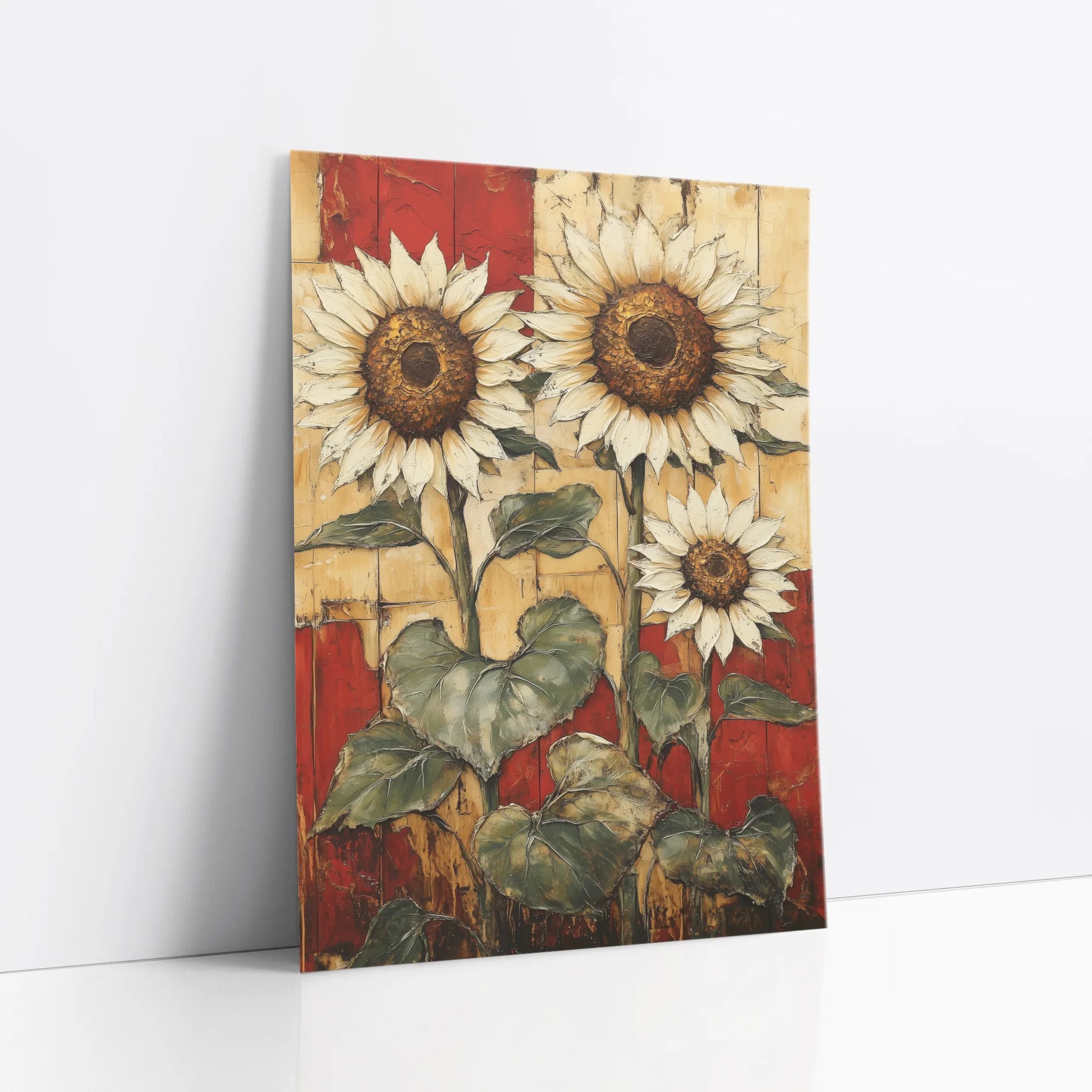 Rustic Sunflower Art Three Blooms Barn Wood art print