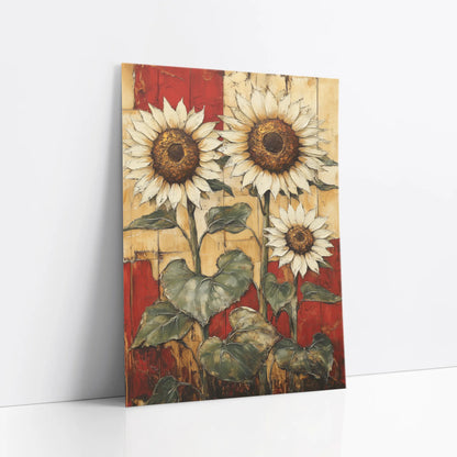 Rustic Sunflower Art Three Blooms Barn Wood art print