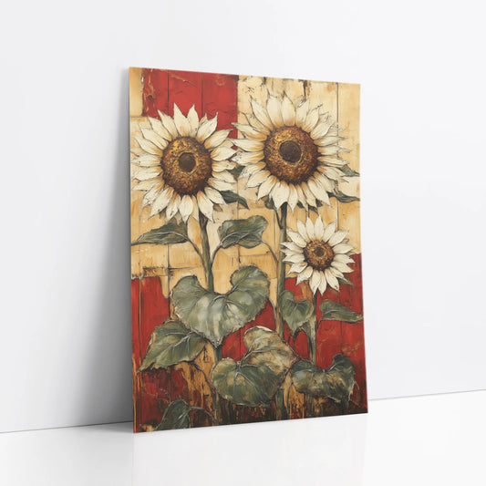 Rustic Sunflower Art Three Blooms Barn Wood art print