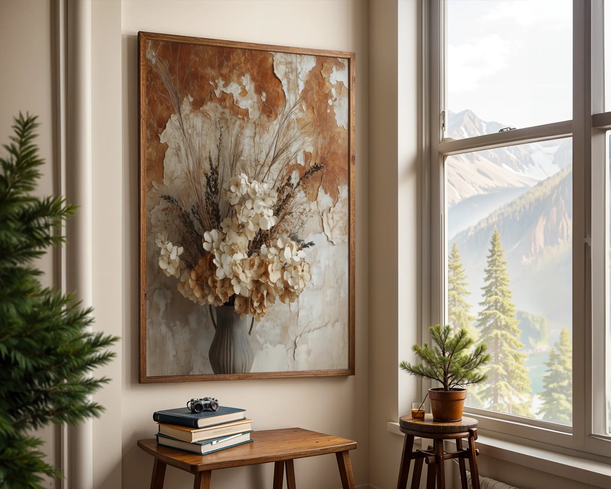 Dried Hydrangea Boho Farmhouse in room