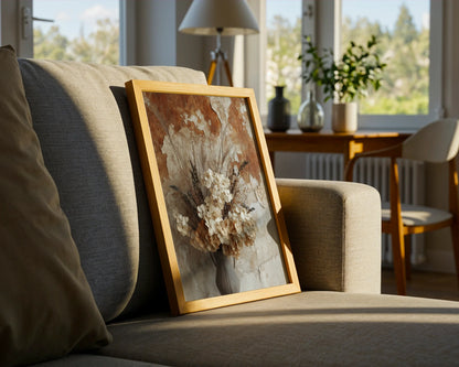 Dried Hydrangea Wall Art Boho Farmhouse Canvas Print — Countryside canvas art showing meadow textures and faded petals in relaxed boho styling