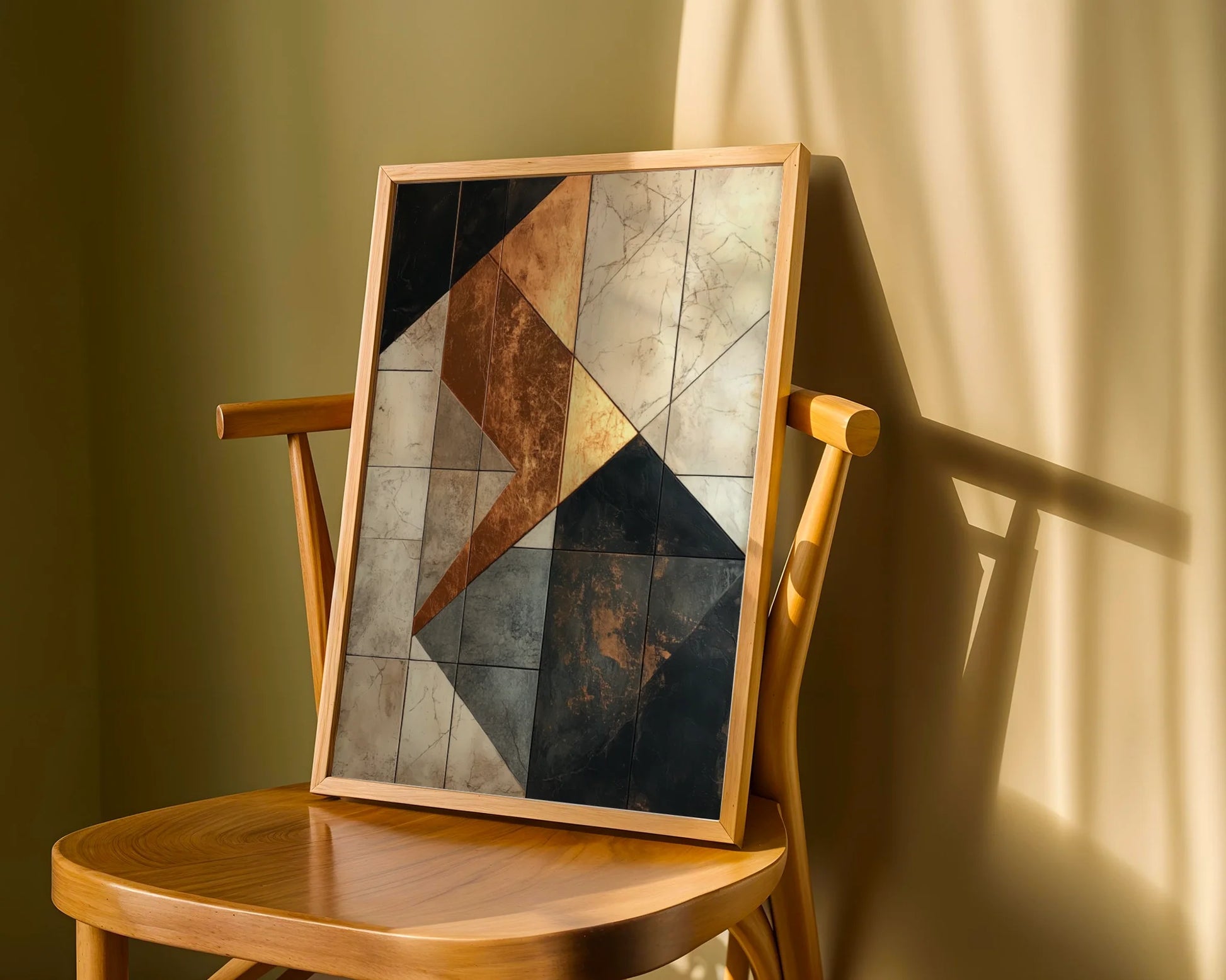Geometric Marble Copper Abstract Suspended Fragments Art in room