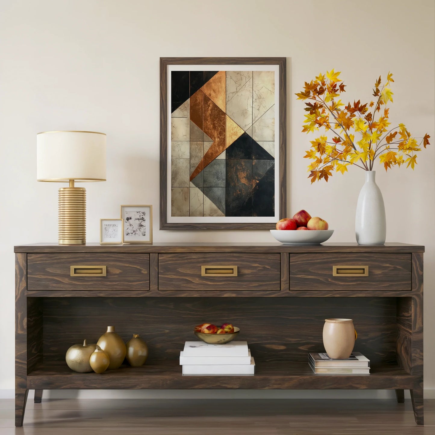 Geometric Marble Copper Abstract Suspended Fragments Art in room