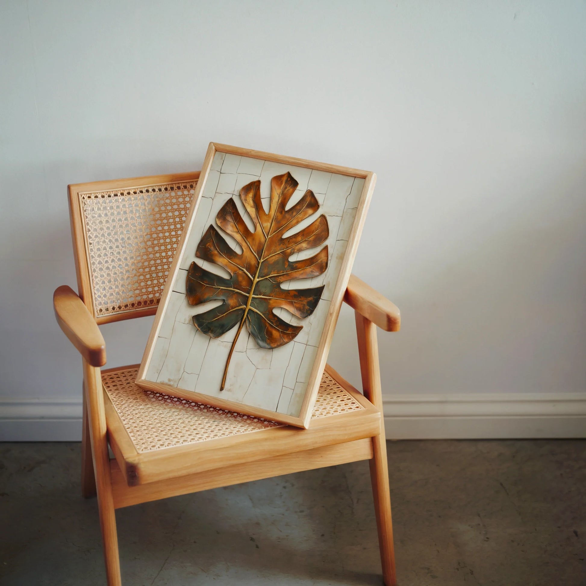 Monstera Leaf Metal Patina Segmented Botanical in room