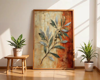 Mediterranean Olive Branch Cracked Fresco in room