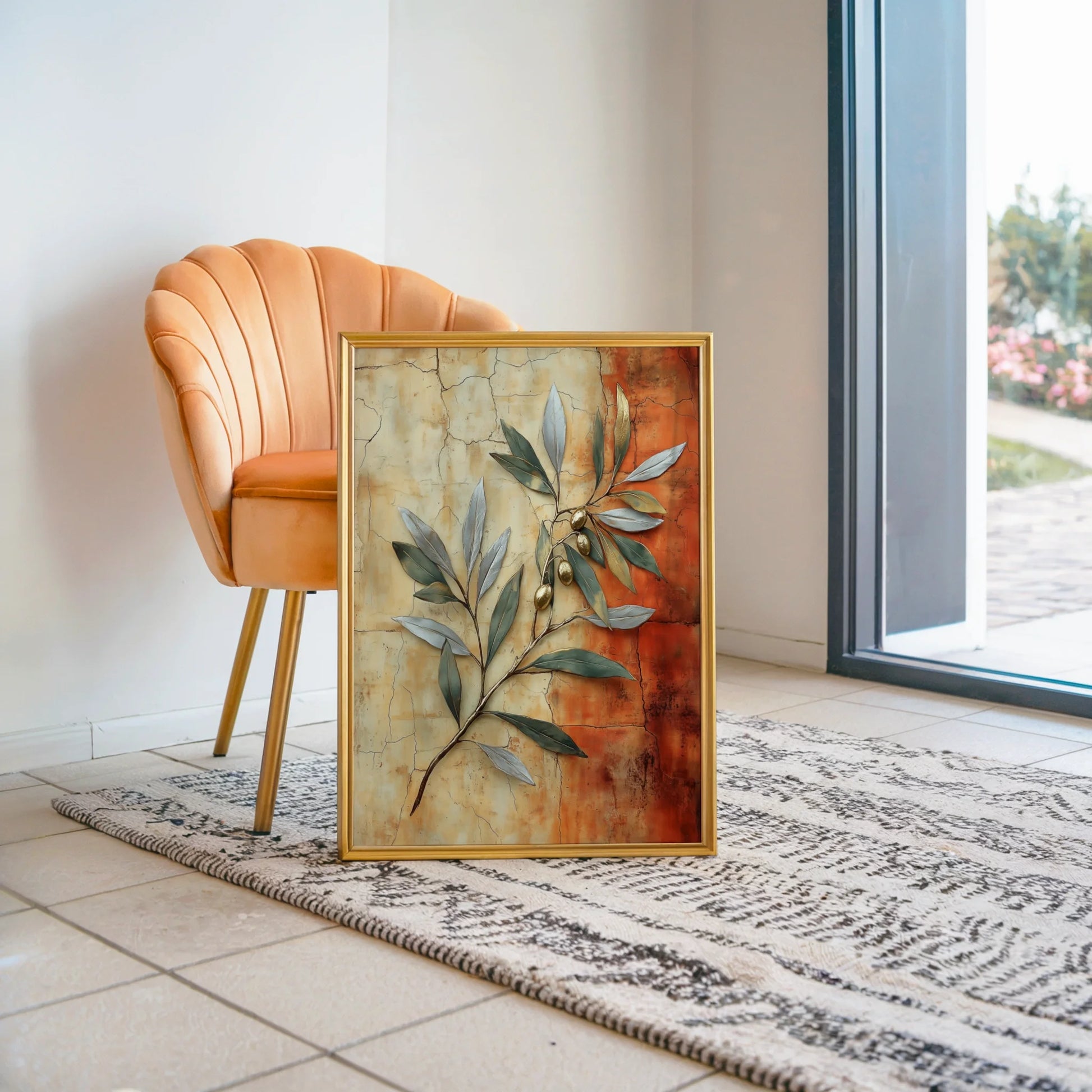 Mediterranean Olive Branch Cracked Fresco in room
