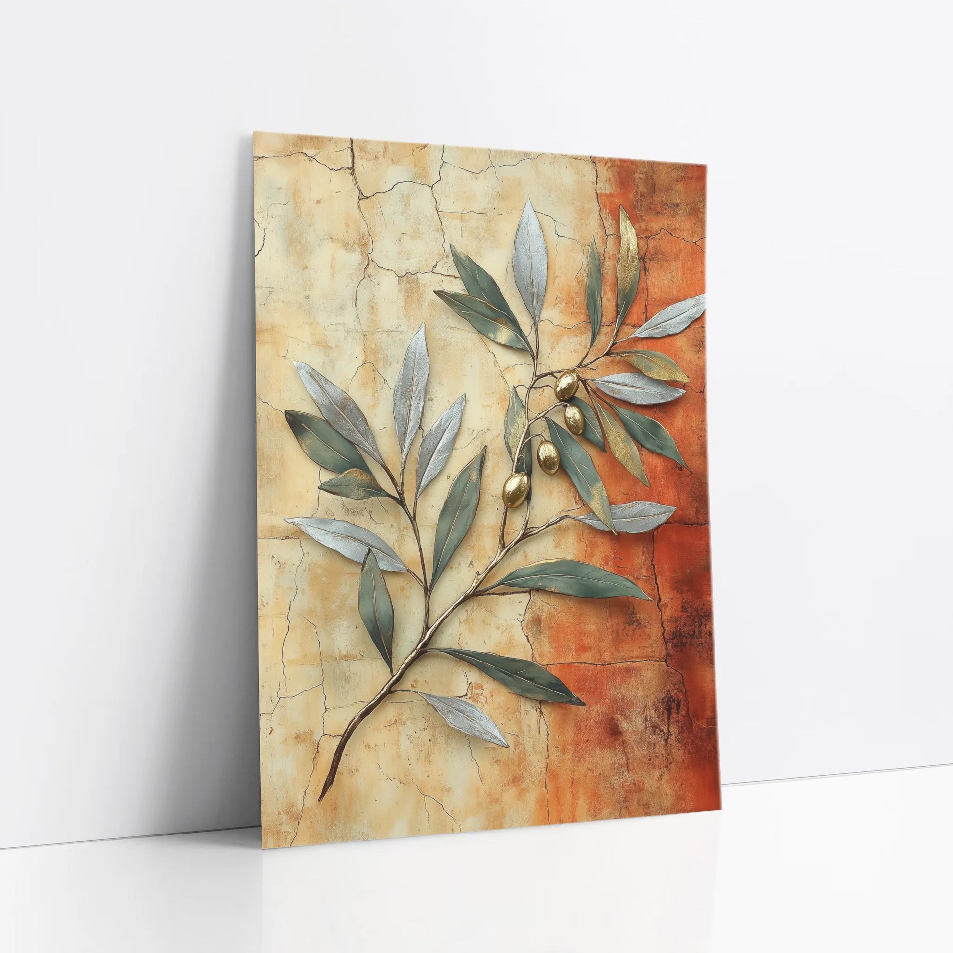 Mediterranean Olive Branch Cracked Fresco art print
