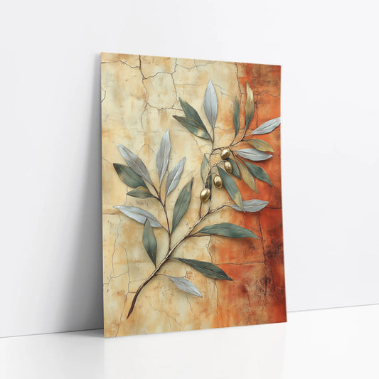 Mediterranean Olive Branch Cracked Fresco art print