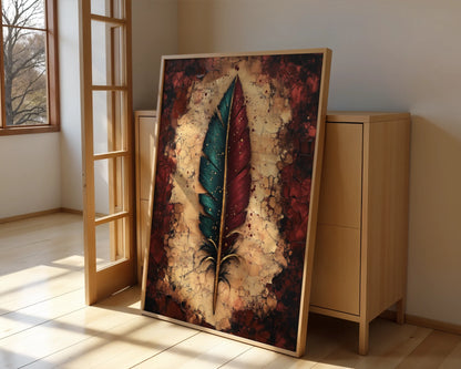 Feather Art Cracked Amber Teal Dark Academia in room