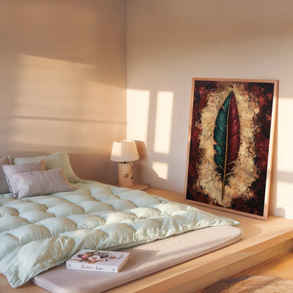 Feather Art Cracked Amber Teal Dark Academia in room