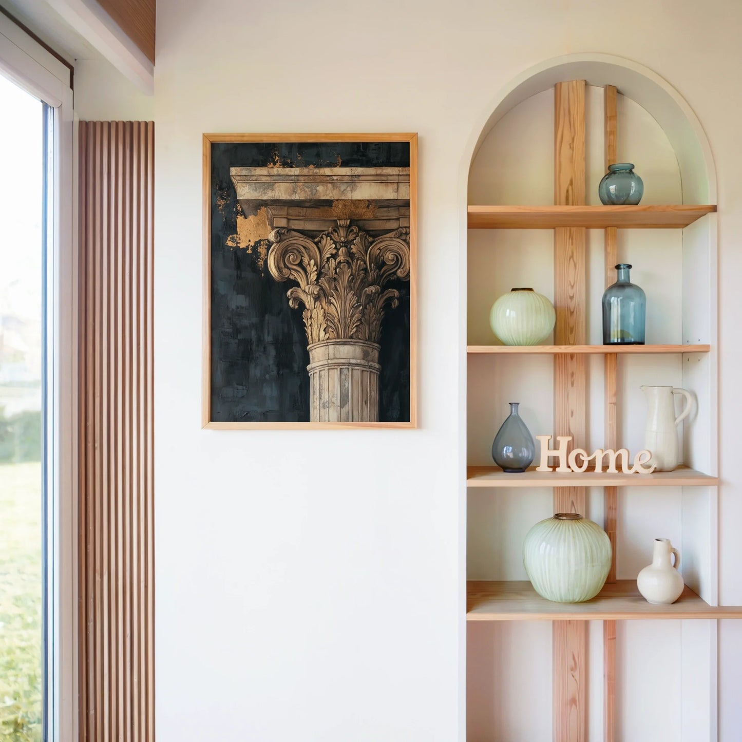 Corinthian Column Art Acanthus Leaves Architectural Canvas Print — Heritage-inspired pillar print adding aristocratic charm to modern interiors