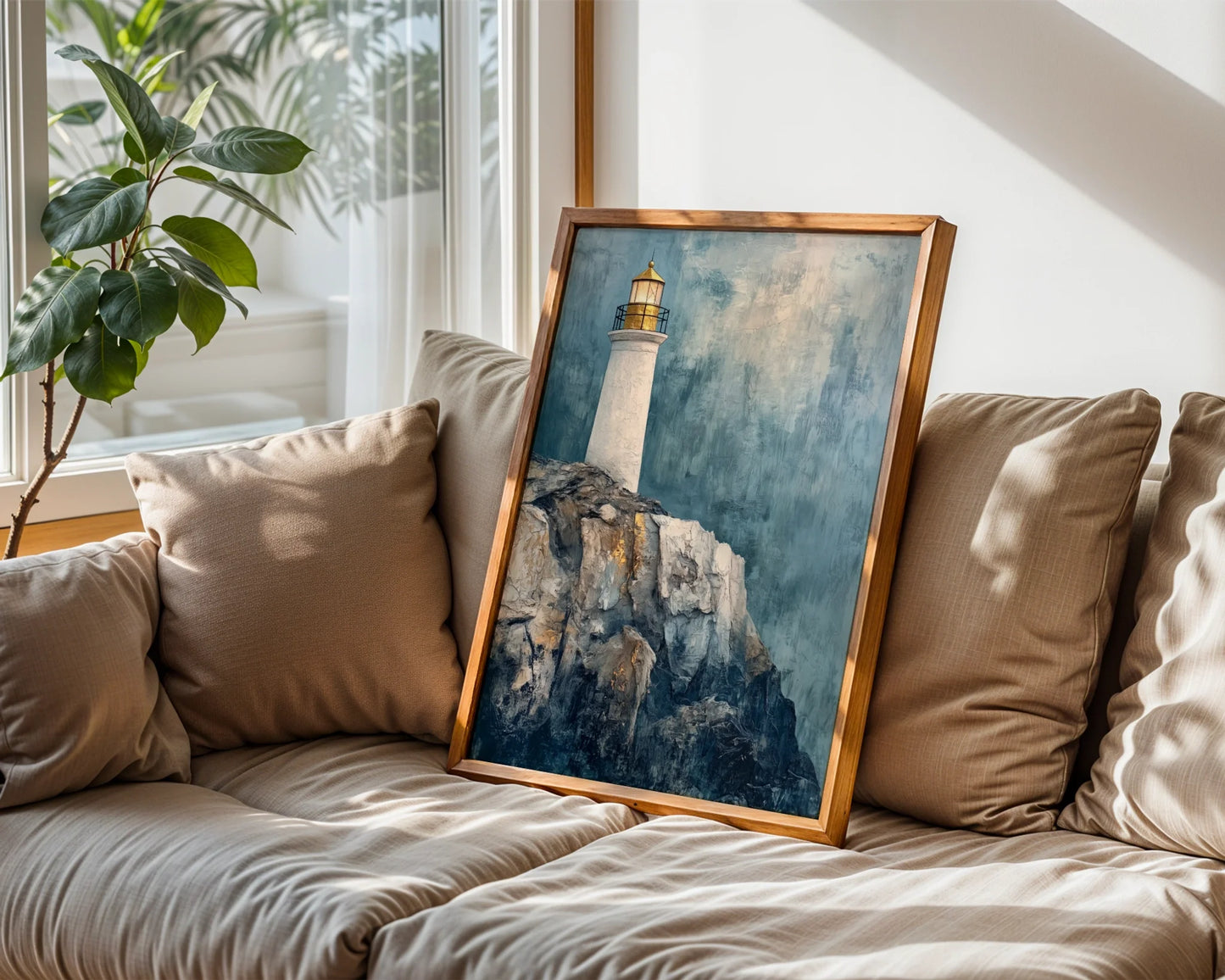 Lighthouse Rocky Cliff Storm Mist Maritime in room