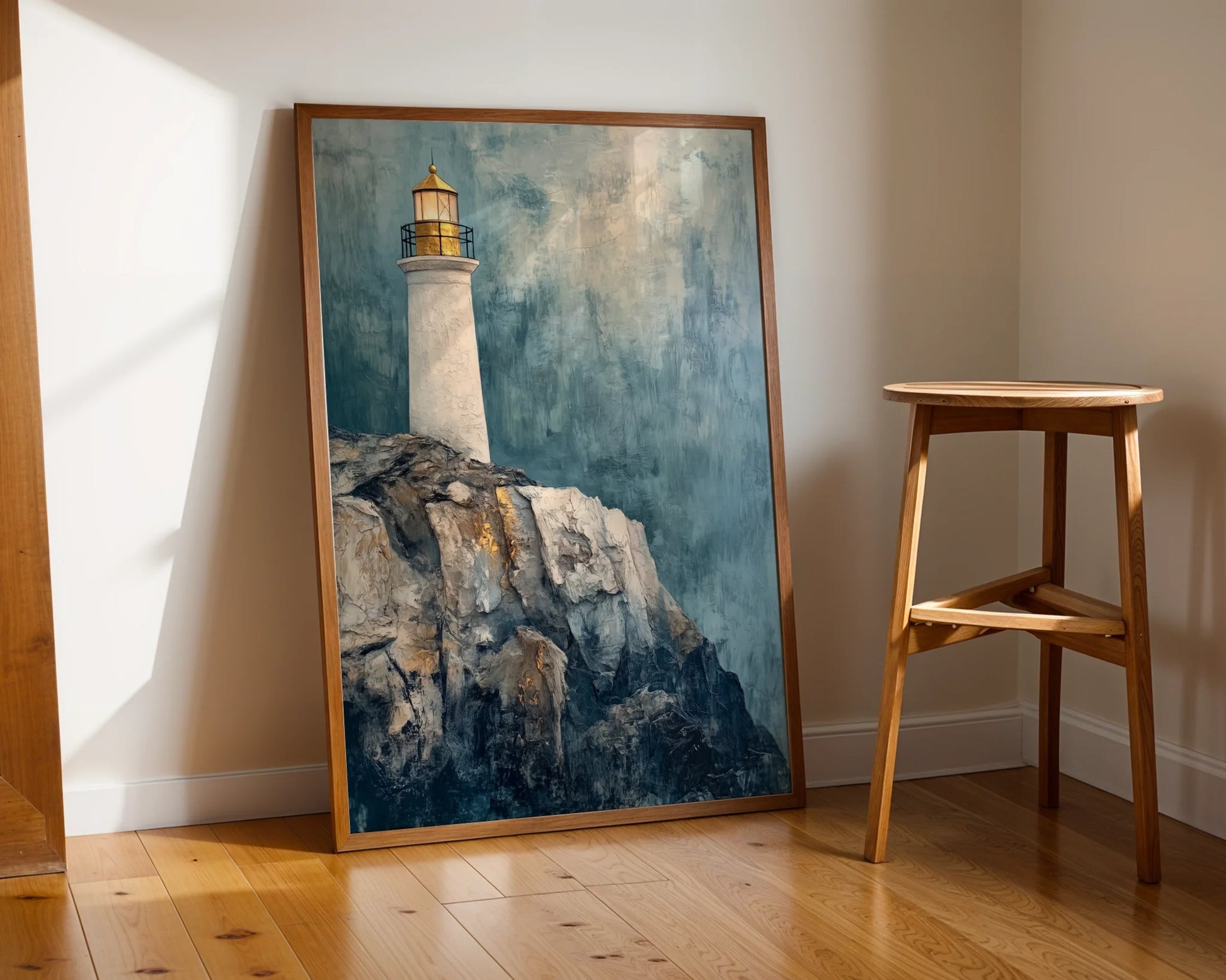 Lighthouse Rocky Cliff Storm Mist Maritime in room