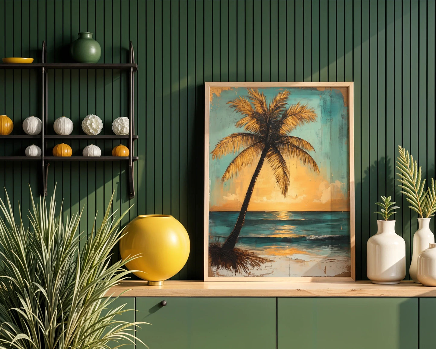 Tropical Palm Tree Sunset Golden Hour in room