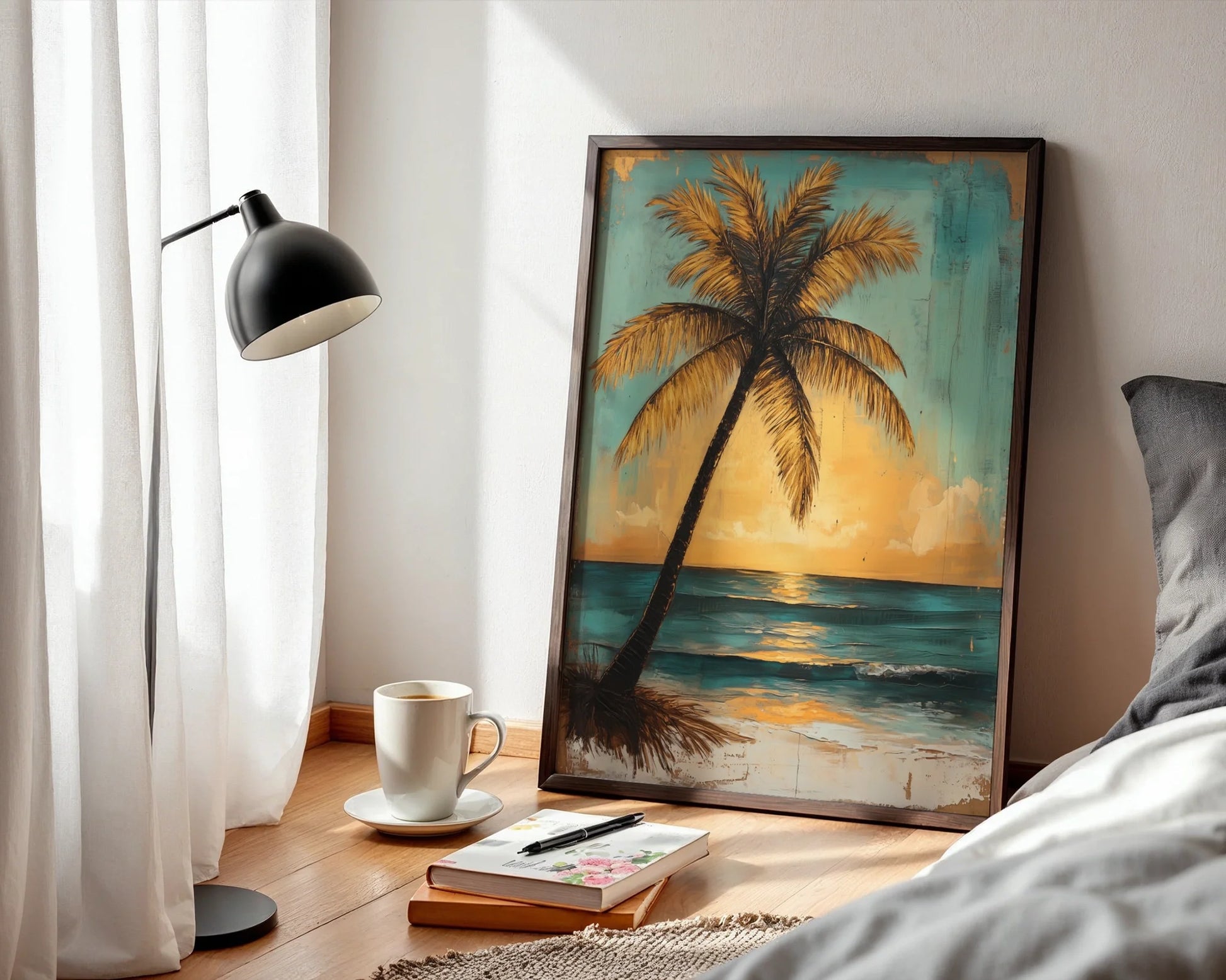Tropical Palm Tree Sunset Golden Hour in room