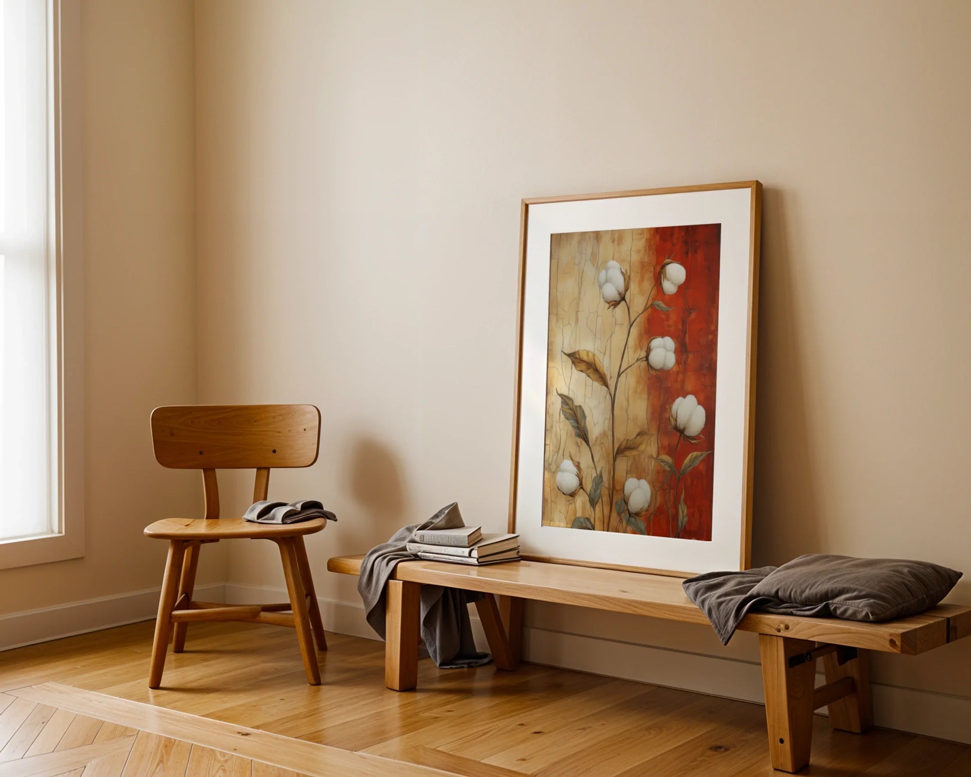 Cotton Boll Farmhouse Crackled Earth Tone in room