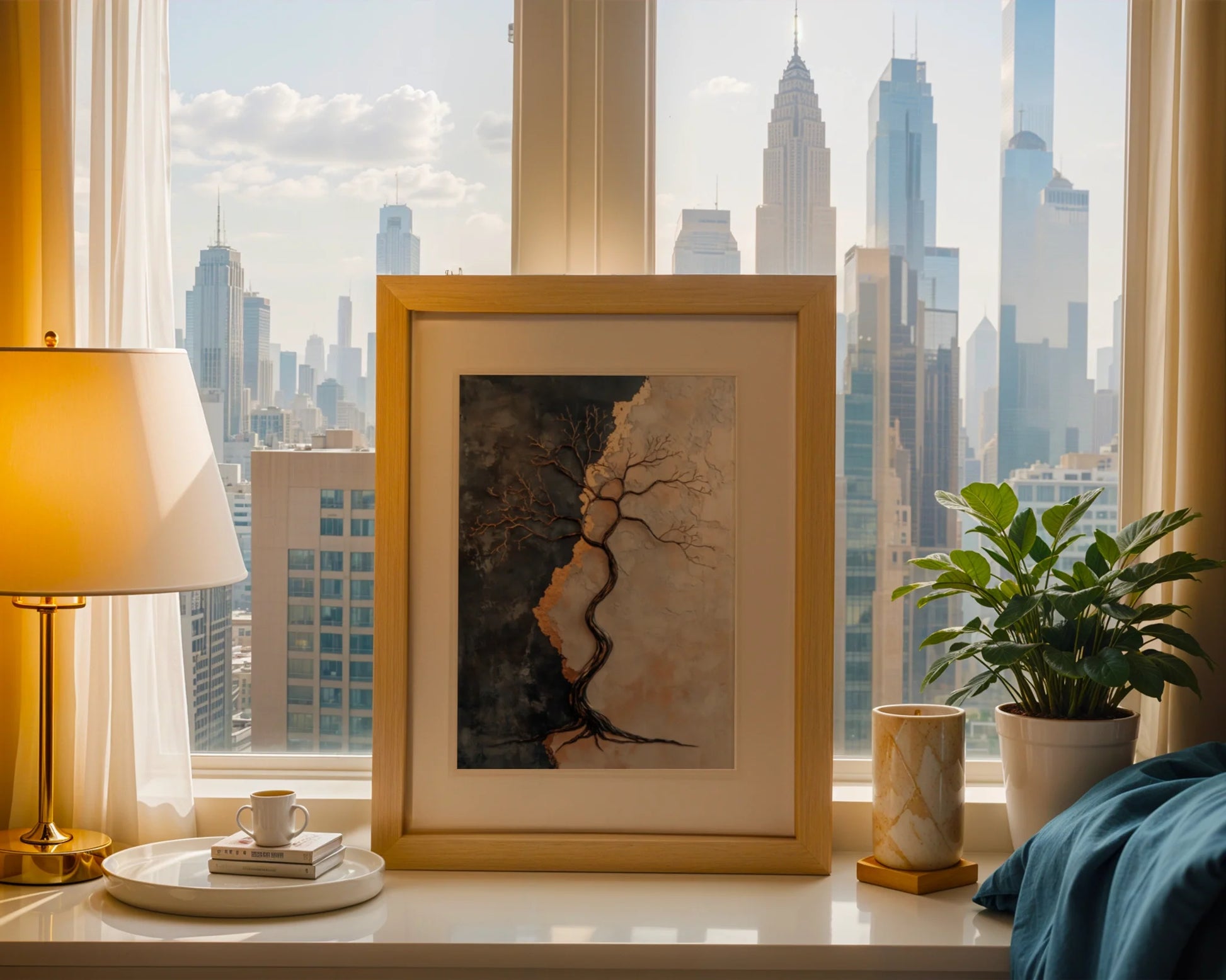 Bronze Tree Sculptural Liquid Metal Canvas Wall Art — Dimensional nature artwork with raised texture elements displayed in refined contemporary home styling