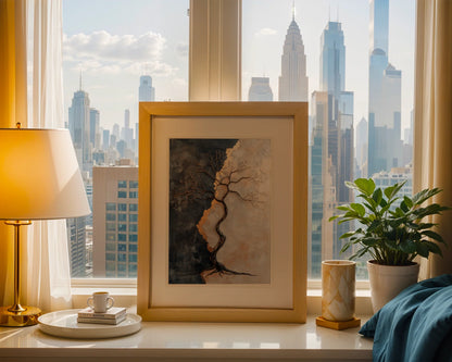 Bronze Tree Sculptural Liquid Metal Canvas Wall Art — Dimensional nature artwork with raised texture elements displayed in refined contemporary home styling