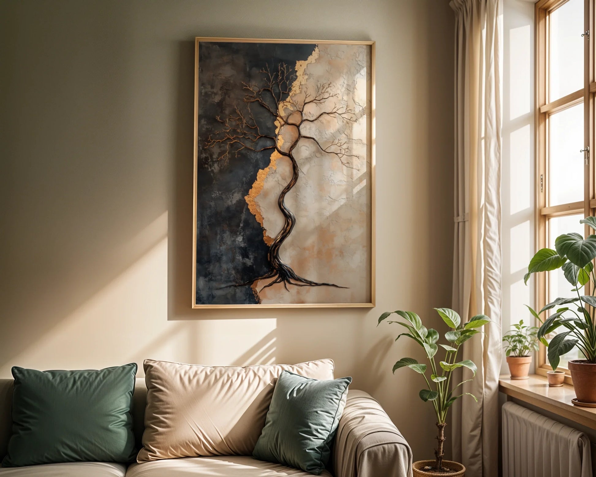 Bronze Tree Sculptural Liquid Metal in room