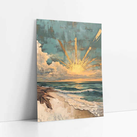 Coastal Sunrise Art Driftwood Storm Clouds art print