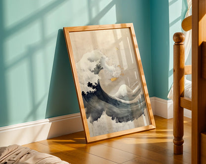Japanese Wave Art Gold Leaf Textured in room