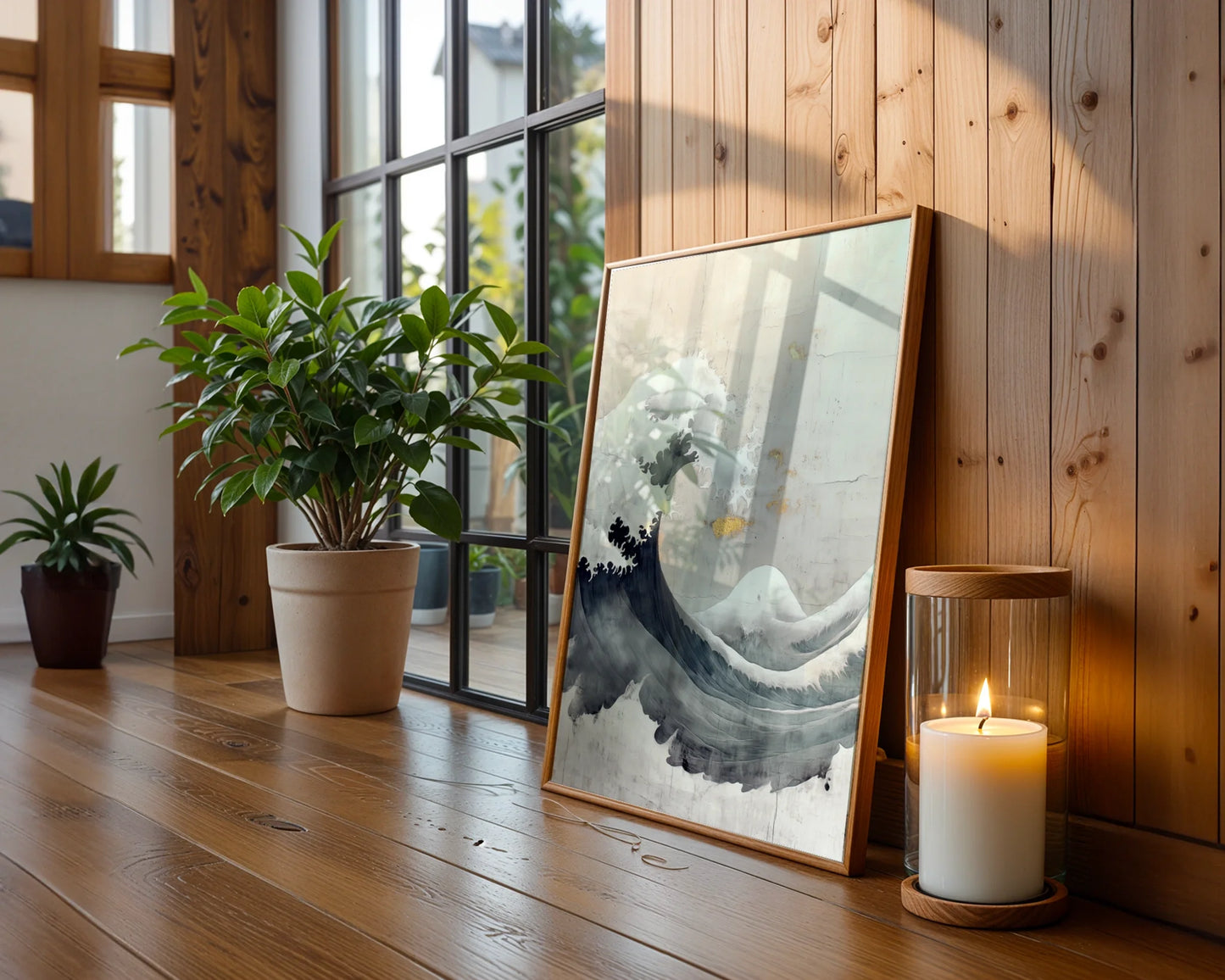 Japanese Wave Art Gold Leaf Textured in room