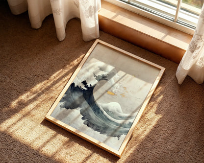Japanese Wave Art Gold Leaf Textured in room