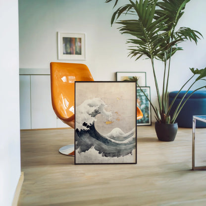 Japanese Wave Art Gold Leaf Textured in room