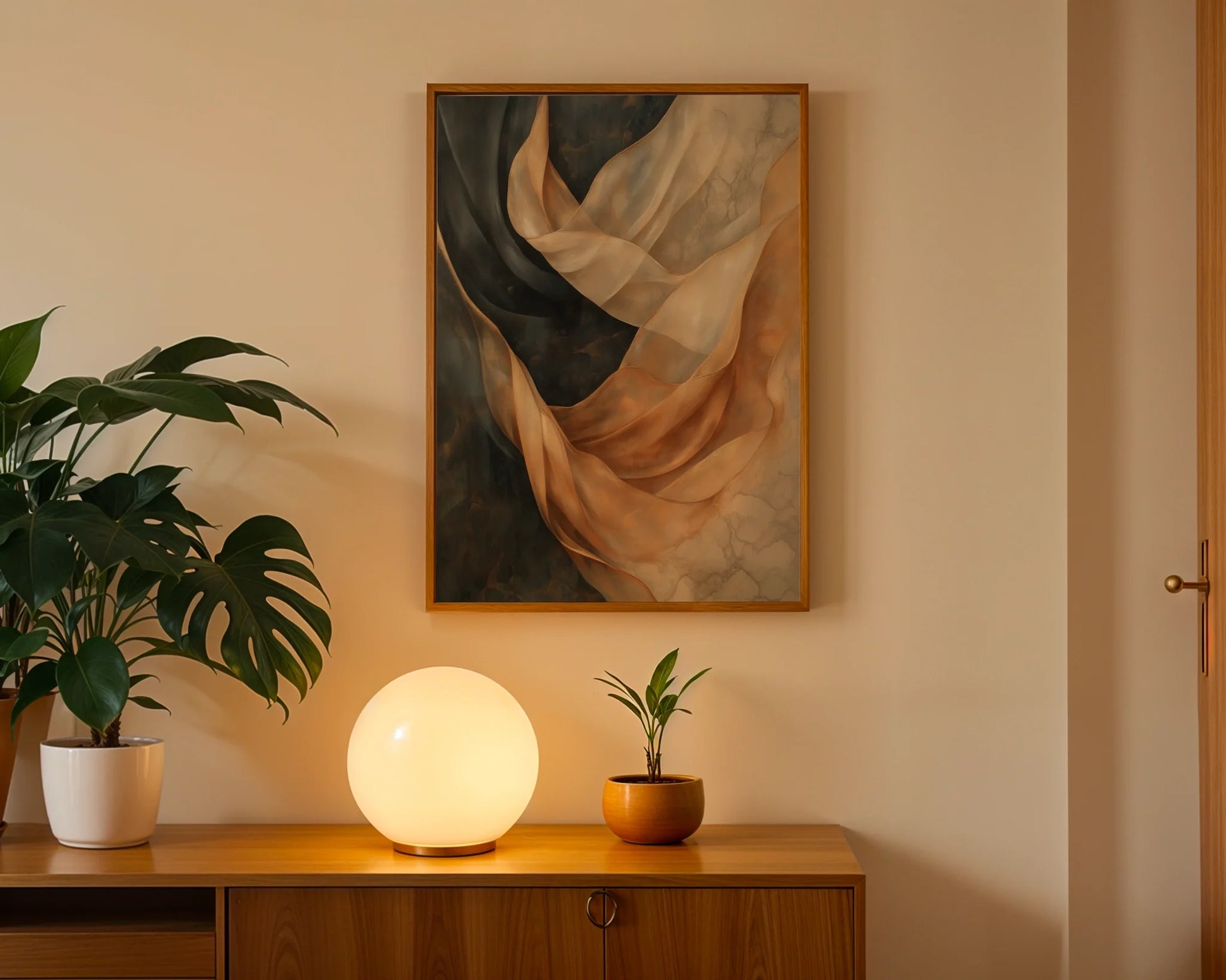 Flowing Abstract Art Translucent Silk Ribbons Canvas Wall Art — Clean aesthetic highlighting fluid fabric streams weaving between ancient stone for minimalist spaces