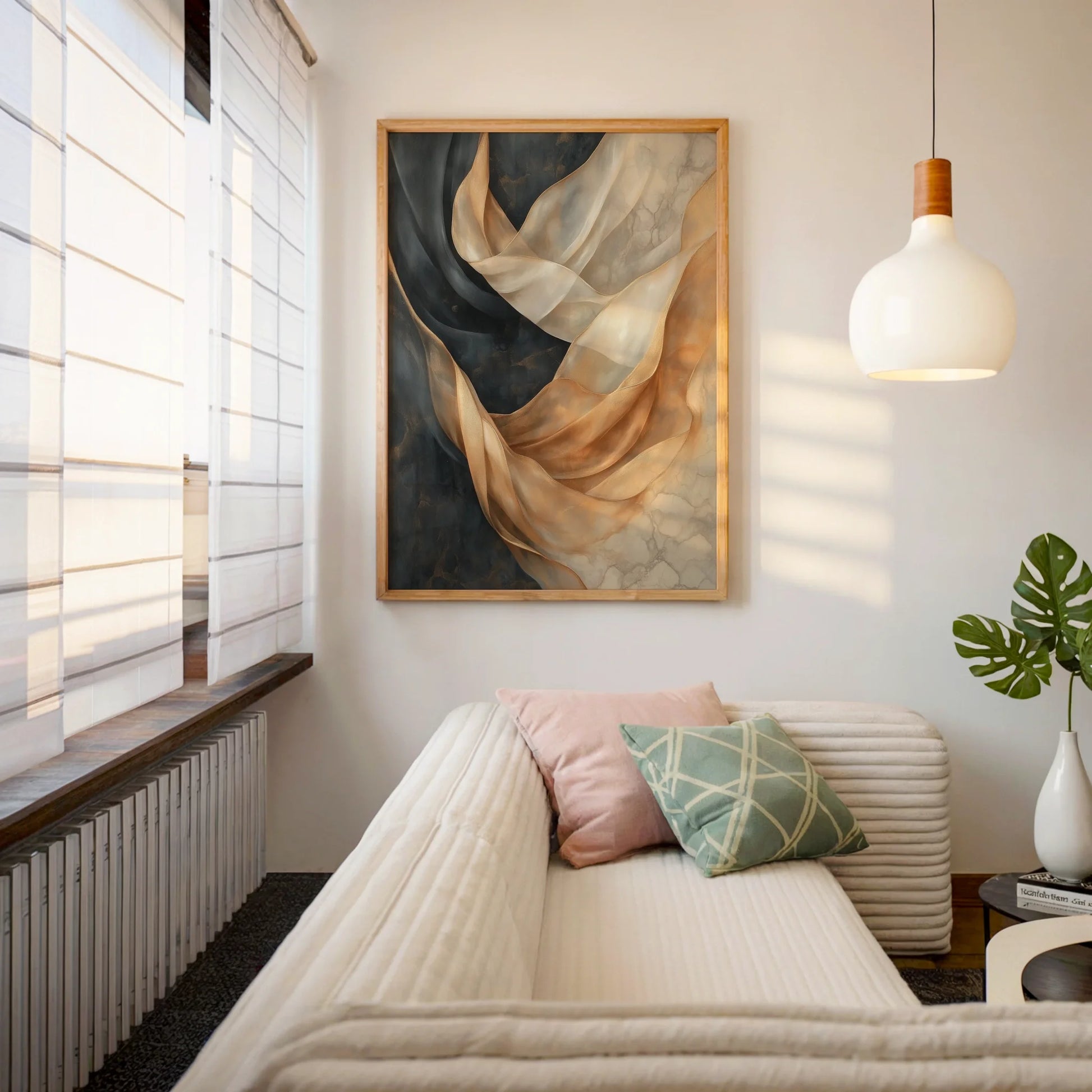 Flowing Abstract Art Translucent Silk Ribbons in room