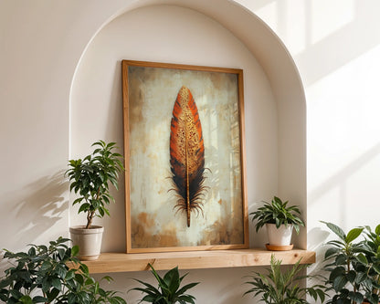 Feather Art Gold Lace Dissolving Boho Canvas Wall Art — Vintage-inspired artwork showcasing ethereal quill dissolving into ornate patterns for boho interiors