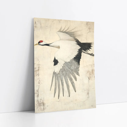 Flying Crane Japanese Style Textured Parchment art print