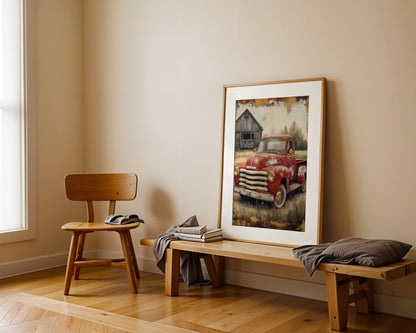 Red Truck Farmhouse Dissolving Rust Barn in room